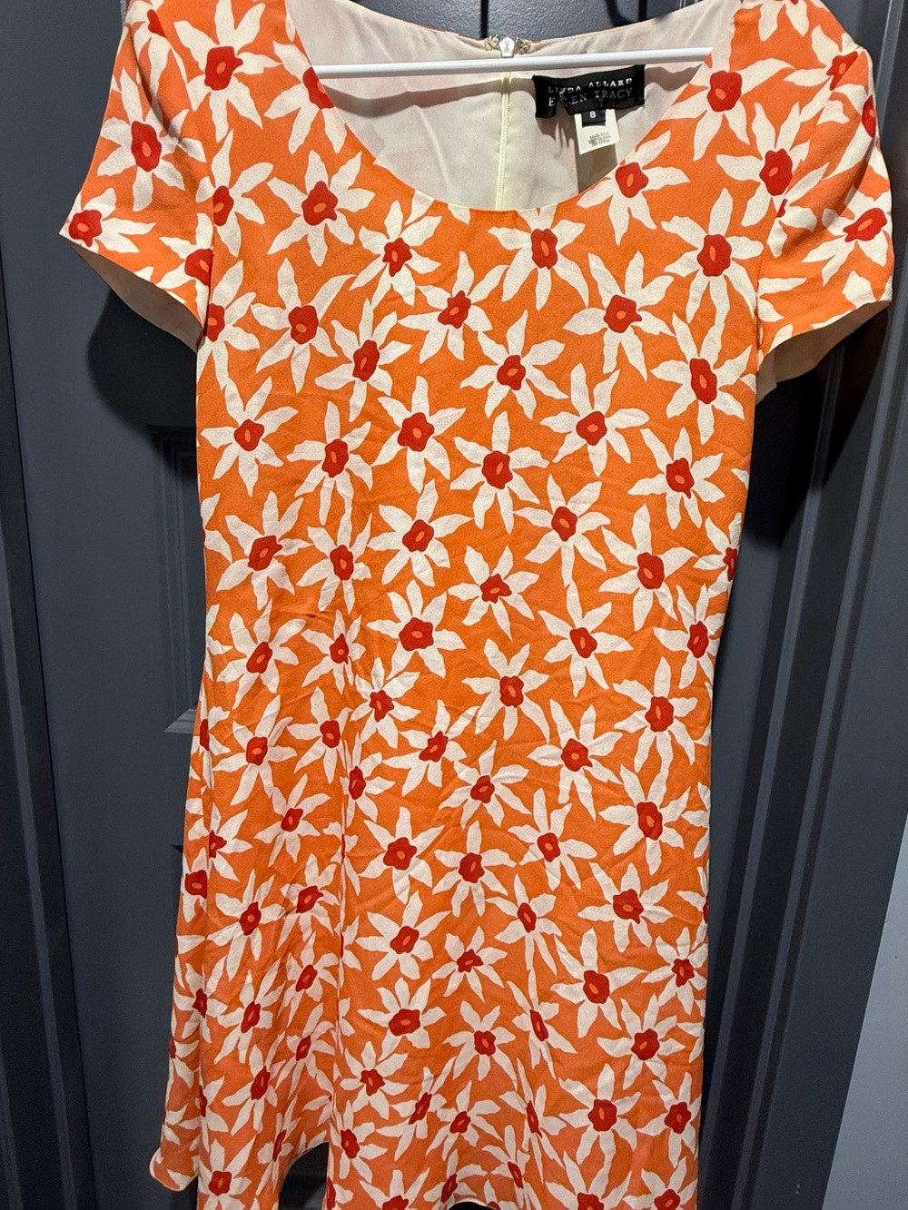 Linda Allard Silk Orange Floral Scoop-Neck Mini Dress